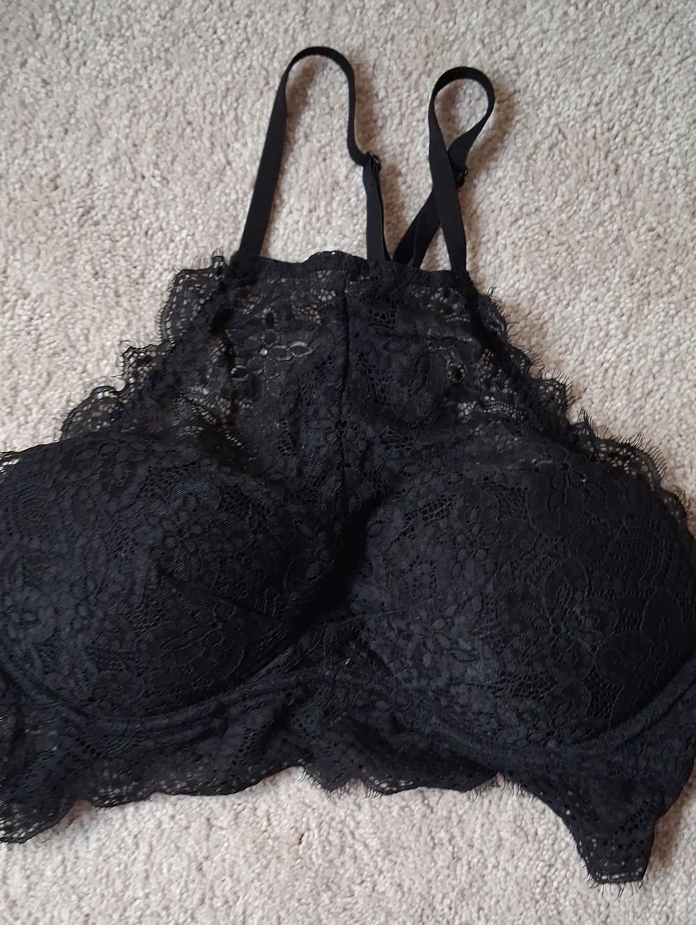 PINK Victoria's Secret Black Lace High-Neck Bralette